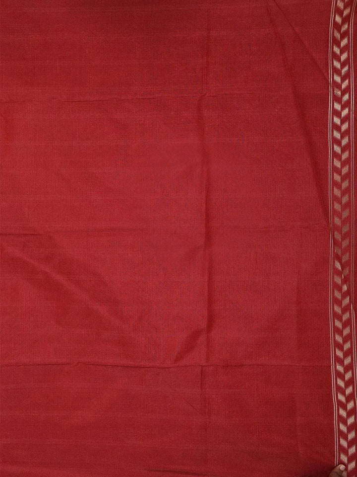 Red Semi Tussar Silk Saree with Flower Design on the Body and without Border - Diadem
