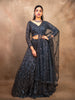 Dark Grey Floral Embroidered Net Bridal Lehenga