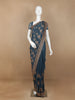 Blue Floral Embroidery Chiffon Silk Saree