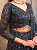 Dark Grey Floral Embroidered Net Bridal Lehenga
