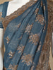Blue Floral Embroidery Chiffon Silk Saree
