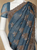 Blue Floral Embroidery Chiffon Silk Saree