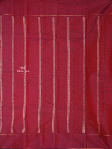 Red Pure Kanchipuram Bridal Silk Saree with Zari Butta on the Body with Contrast Border - Diadem