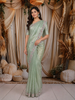 Sage Green Floral Sequins and Beads Embroidered Design Tissue Fancy Saree with Scalloped Border