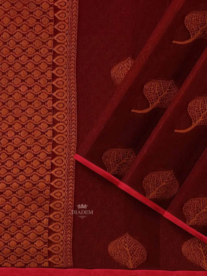 Maroon Silk Cotton Saree with Design Prints on the body and without Border - Diadem