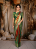 Burnt Orange and Green Floral Zari Woven Design Tissue Silk Fancy Saree with Zari Border