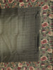 Dark Grey Semi Tussar Silk Striped And Floral Prints Saree - Diadem