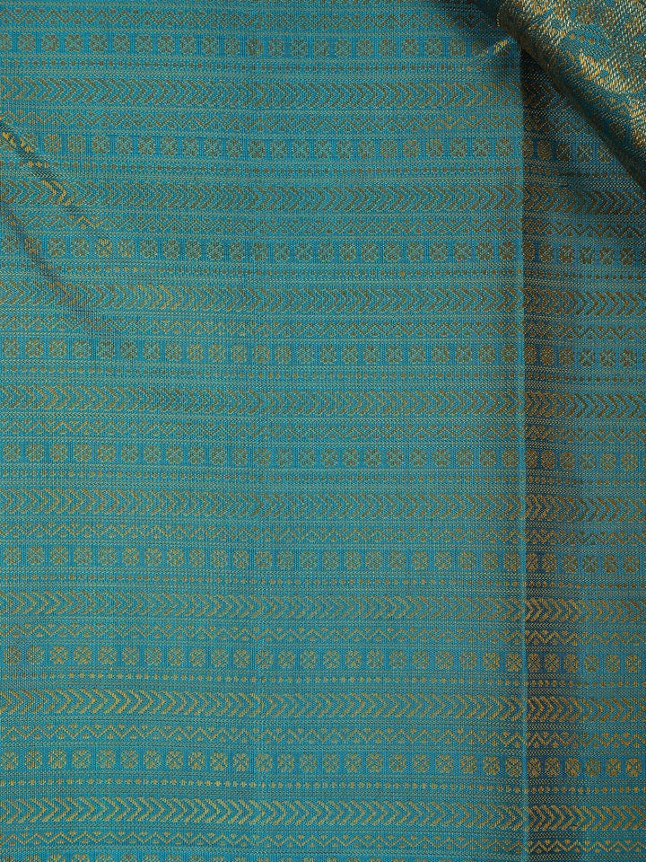 Aqua Blue Paisley And Floral Motif Pure Kanchipuram Silk Saree - Diadem