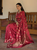 Rich Vermilion Crimson Red Floral Butta Zari Woven Design Pure Banarasi Saree with Floral Vine  Zari Border