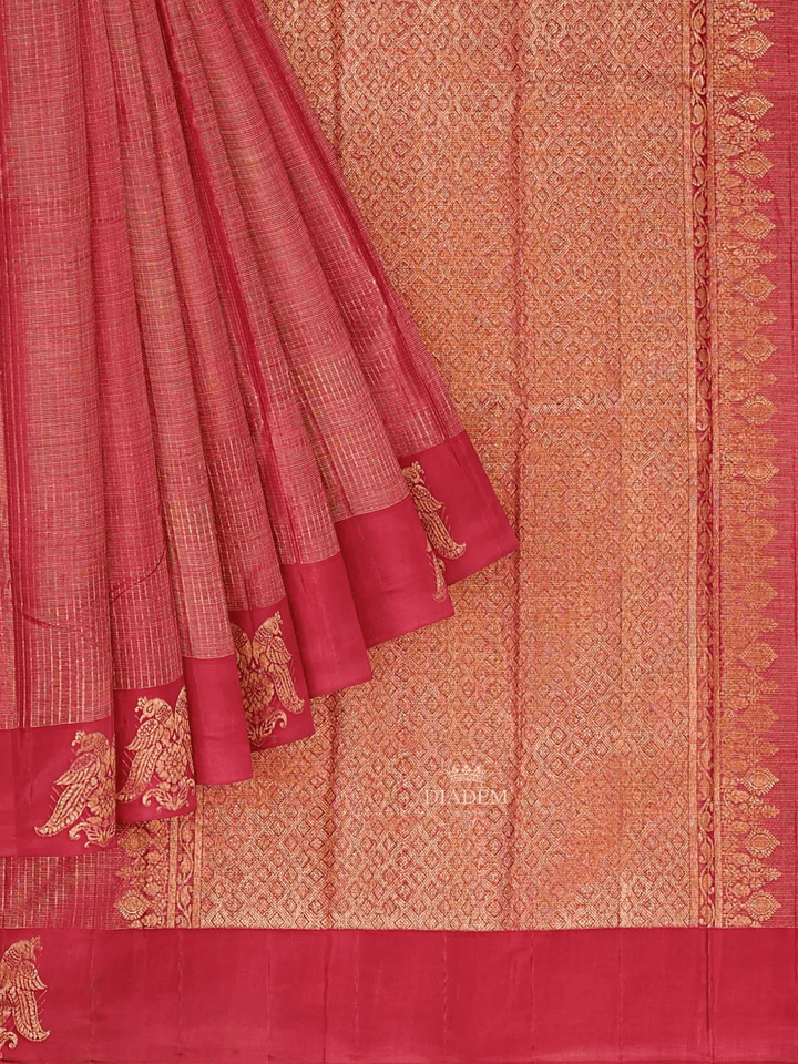 Maroon Pure Kanchipuram Bridal Silk Saree with Zari Butta on the Body and Without Border - Diadem