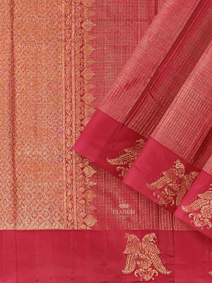 Maroon Pure Kanchipuram Bridal Silk Saree with Zari Butta on the Body and Without Border - Diadem