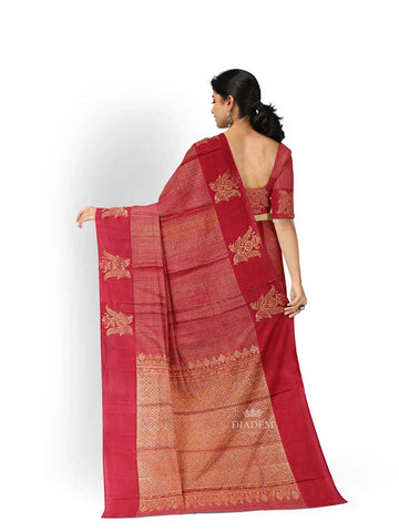 Maroon Pure Kanchipuram Bridal Silk Saree with Zari Butta on the Body and Without Border - Diadem