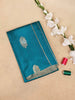 Teal Blue Banarasi Saree with Floral Motif on the Body and Zari Border