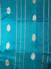 Teal Blue Banarasi Saree with Floral Motif on the Body and Zari Border