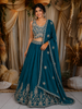 Teal Blue Floral Beads and Zari Embroidered Design Georgette Lehenga with Dupatta