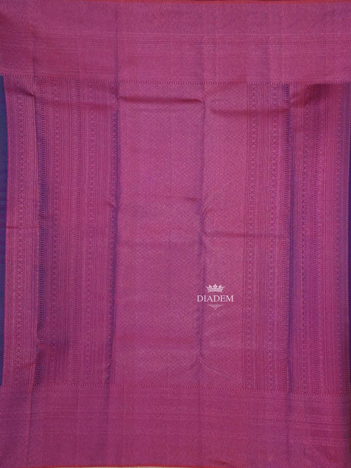 Dark Blue Pure Kanchipuram Silk Saree with Plain Body Design with Contrast Border - Diadem