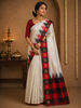 White Pure Kanchipuram Silk Saree with Plain Design on the Body with Peacock Border