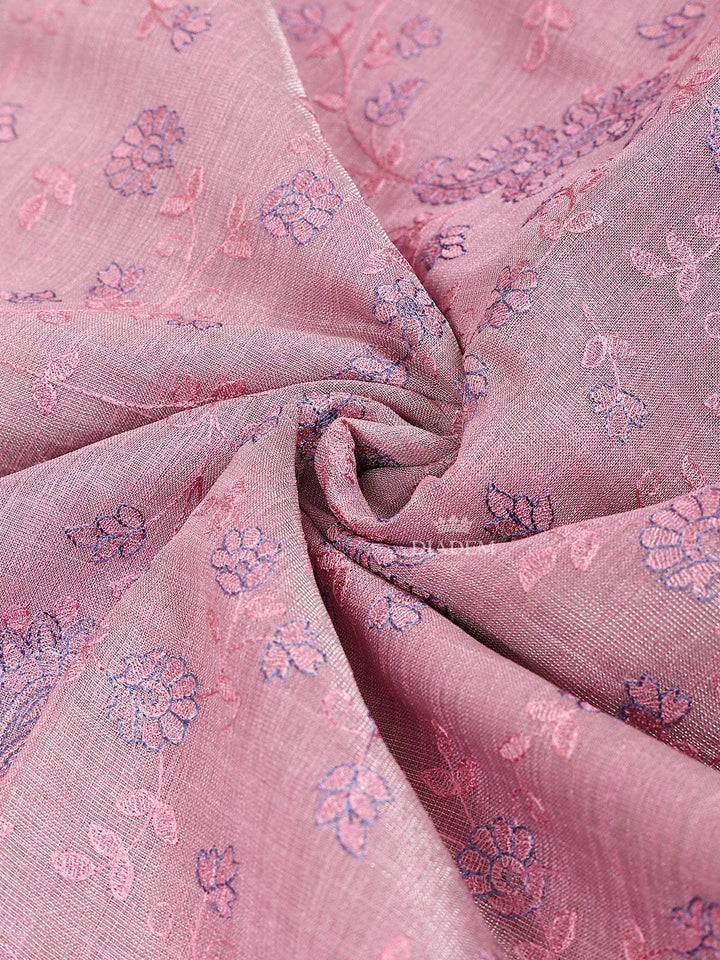 Pink Semi Banarasi Saree with Floral Designs on the body and Thread Border - Diadem