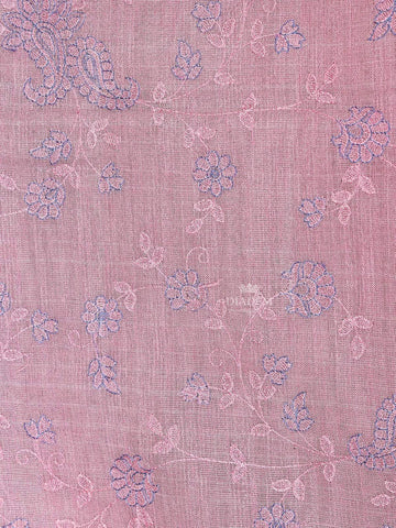 Pink Semi Banarasi Saree with Floral Designs on the body and Thread Border - Diadem