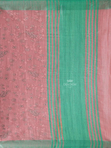 Pink Semi Banarasi Saree with Floral Designs on the body and Thread Border - Diadem