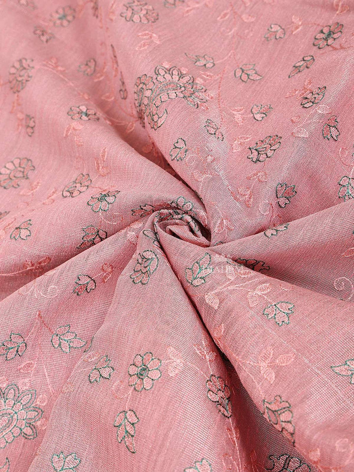 Pink Semi Banarasi Saree with Floral Designs on the body and Thread Border - Diadem