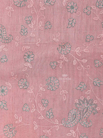 Pink Semi Banarasi Saree with Floral Designs on the body and Thread Border - Diadem