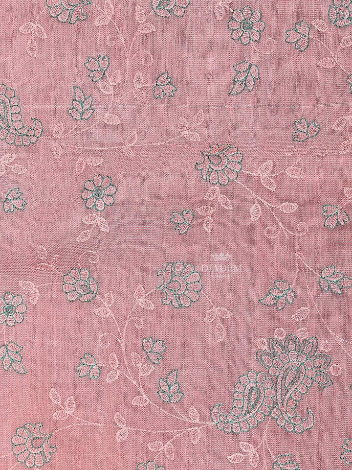 Pink Semi Banarasi Saree with Floral Designs on the body and Thread Border - Diadem