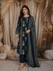Deep Teal Blue Ikat Printed Design Cotton Straight Cut Salwar Suit with Dupatta