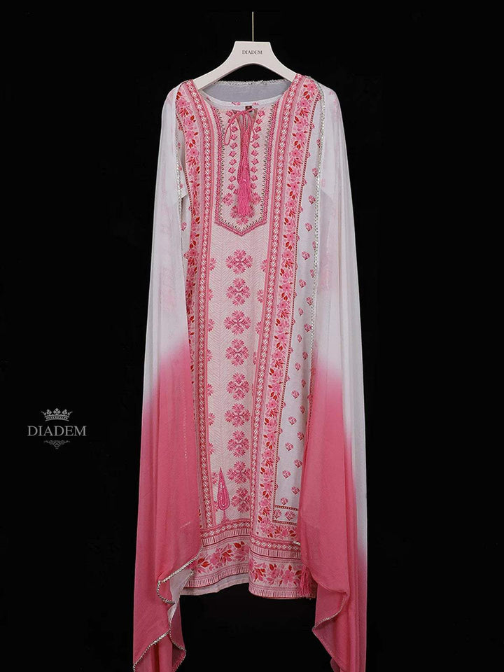 Light Pink Crepe Straight Cut Salwar Suit with Floral Prints, paired with Dupatta - Diadem