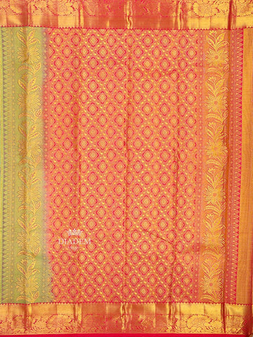 Light Green Pure Kanchipuram Bridal Silk Saree with Floral Motif on the body and Zari Border - Diadem