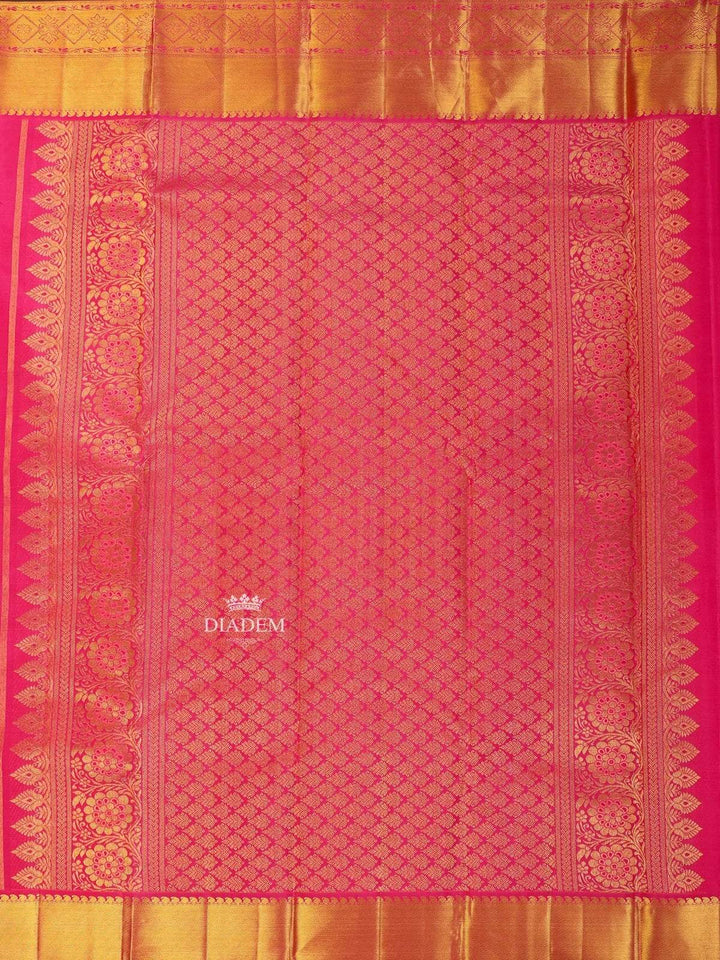 Pink Pure Kanchipuram Bridal Silk Saree with Zari Brocade on the body and Zari Border - Diadem