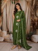 Leaf Green Birds Motif Thread Embroidered Design Cotton Straight Cut Salwar Suit with Dupatta