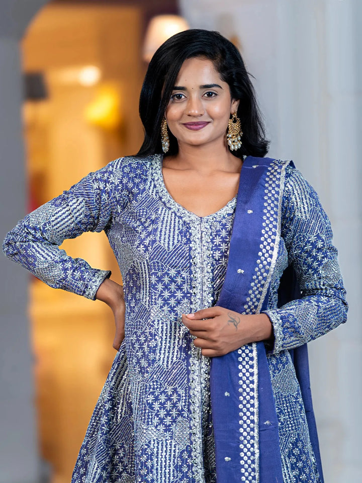 Purple Floral Design Crepe Salwar Palazzo Suit - Diadem