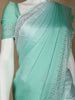 Auqa Green Solid Satin Fancy Saree with Designed Border