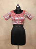 Red Silk Readymade Blouse with Peacock and Flower Design - Diadem