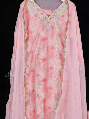 Light Pink Cotton Tie-Dye Straight-Cut Salwar Suit with Embroidery, Paired with Dupatta - Diadem