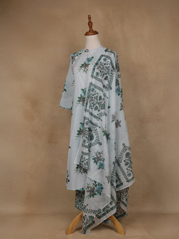 Sky Blue Floral Design Printed Cotton Salwar Suit - Diadem