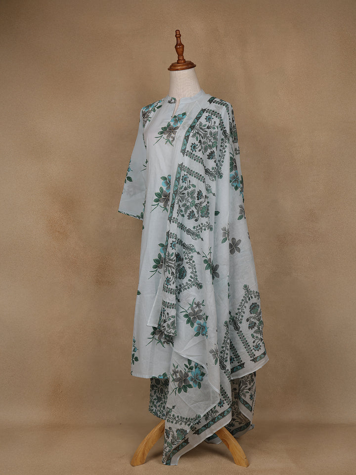 Sky Blue Floral Design Printed Cotton Salwar Suit - Diadem