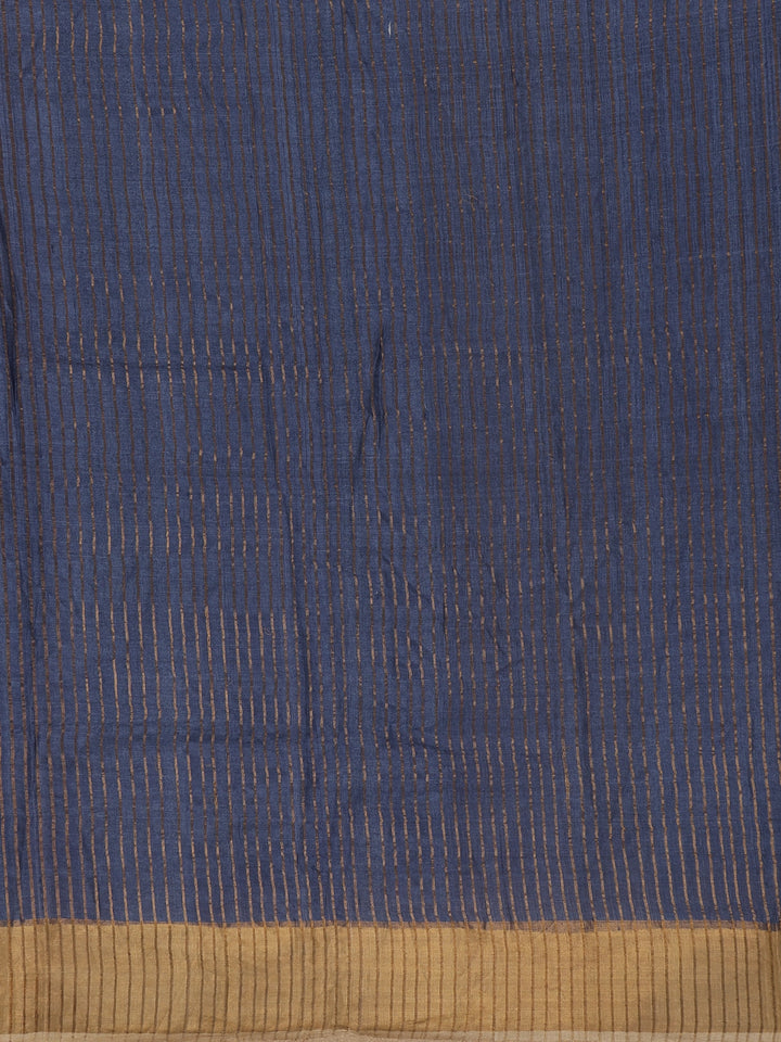 Navy Blue Floral Woven Tussar Silk Saree - Diadem