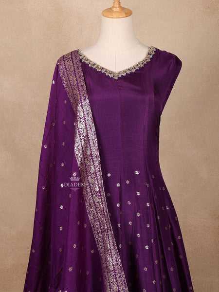 Dark Purple Semi Silk Anarkali Salwar Suit - Diadem