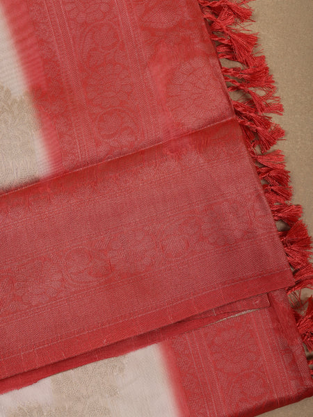 Ivory White with Red Shaded Border Fancy Kerala Silk Saree - Diadem