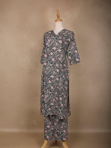 Black Floral Designed Cotton Salwar Suit - Diadem