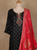 Black  Floral Designed Silk Salwar Suit