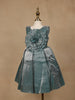 Teal Green Metallic Shine Party Frock with Oversized Glitter Floral Embellishment - Diadem