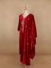 Red Floral Designed Velvet Co Ord Salwar Suit - Diadem