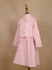 White and Pink Checkered Cotton Blend Skirt and Top Set