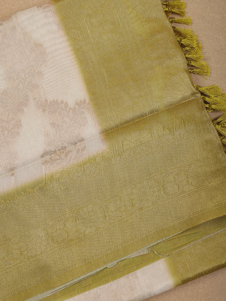 Ivory White with Yellow Shaded Border Fancy Kerala Silk Saree - Diadem
