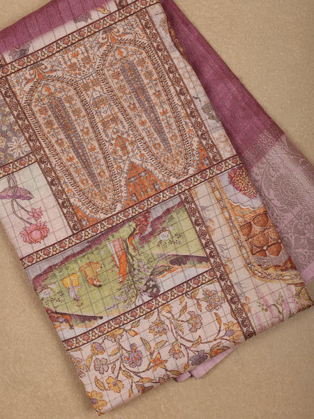 Light Burgundy Floral Printed Cotton Saree - Diadem