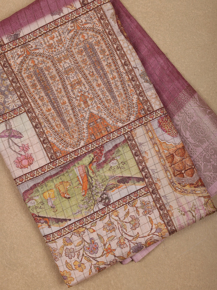 Light Burgundy Floral Printed Cotton Saree - Diadem