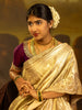 Gold Sequence And Floral Embroidery Bridal Banarasi Silk Saree
